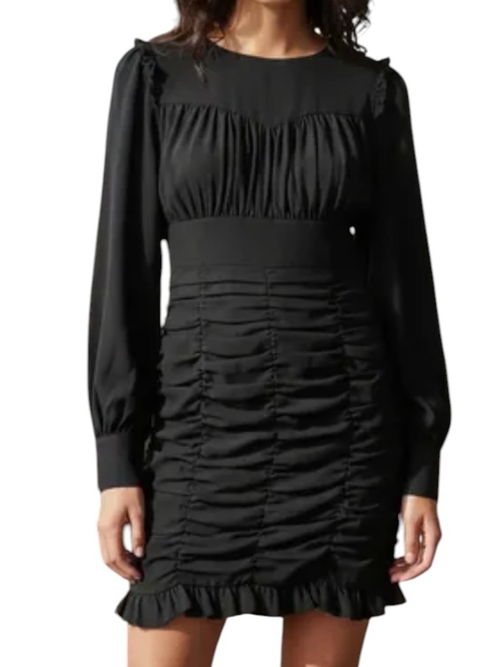 Forever 21 Shirred Long Sleeve Dress Black